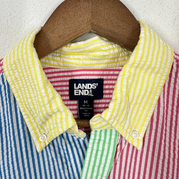Lands' End Men's Medium Camp Shirt Colorblock Seersucker Summer Vibrant Beach - Picture 5 of 6